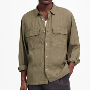 NWT Madewell Men's Sz M Workshirt Cotton-Linen Blend Green Pressed Sage NV117